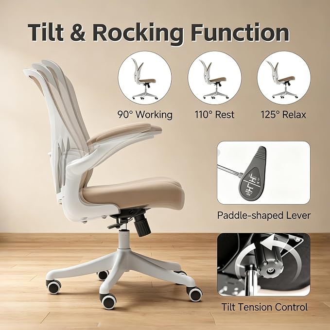 Ergonomic Office Chair with Adjustable Lumbar Support & Flip-Up Armrests - High Back Computer Desk Chair with Thickened Seat Cushion, Rolling Wheels for Home/Office Study Work