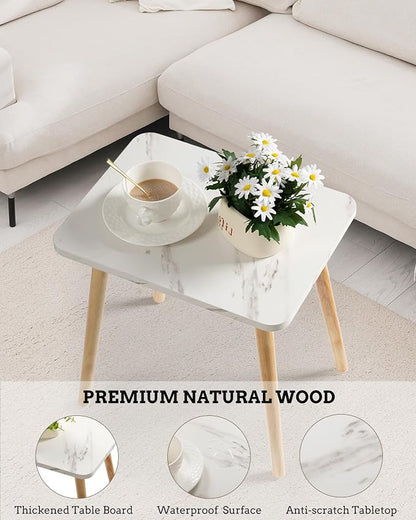 FORAOFUR Small End Table, Side Table Accent Table Living Room Bedroom Balcony Office, Modern Bedside Table Home Decor, Mini Table for Small Spaces, Short Coffee Table, Easy Assembly, Marble White | Marble Solid wood legs for stability, fits sofa/bedsid...