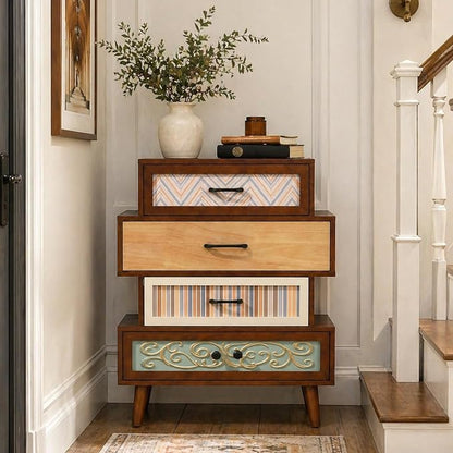 Ahokua Boho Accent Cabinet with Drawers, Narrow Storage Cabinet for Small Spaces, Multi-Drawer Chest for Entryway, Hallway or Living Room, 26"
