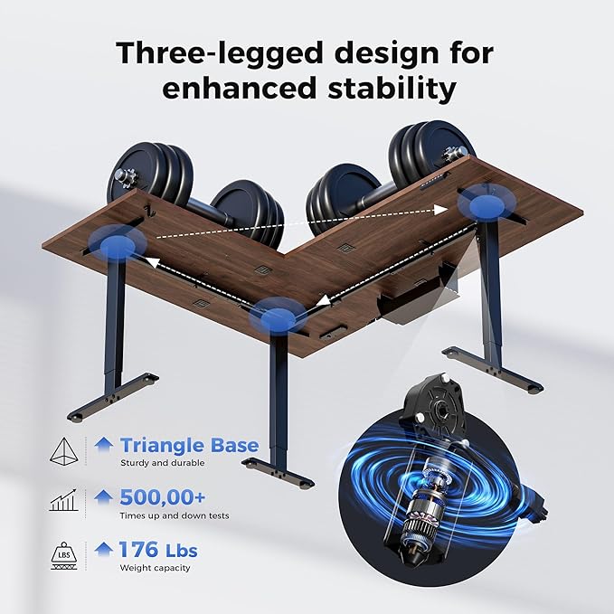 Agilestic Electric L Shaped Standing Desk 63 x 48 Inch with Power Outlet, Height Adjustable Corner Stand up Desk with Cable Management,Sit Stand Home Office Workstation with Splice Board, Dark Walnut