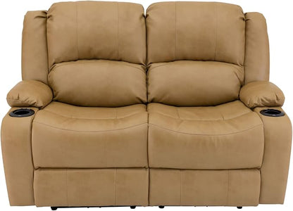 RecPro Charles 58" Powered Double RV Wall Hugger Recliner Sofa RV Loveseat with Upgraded 2023 Fabric (Toffee)