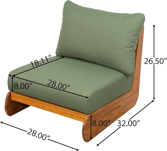 Merax Outdoor All-Weather Acacia Wood Single Sofa with Cushion, Patio Lounge Chair for Porch, Lawn, Backyard, Balcony, Green+Teak
