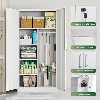 Letaya Metal Locker,Steel Wardrobe Storage Cabinets with Lock Door,Clothing Coat Storage Freestanding for Office, Home, School, Employee,Gym,Fire Department (White)