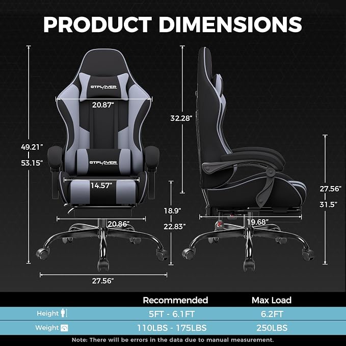 GTPLAYER Gaming Chair, Computer Chair with Footrest and Lumbar Support, Height Adjustable Game Chair with 360°-Swivel Seat and Headrest and for Office or Gaming (Purple, Fabric)