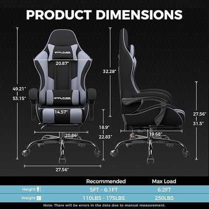 GTPLAYER Gaming Chair, Computer Chair with Footrest and Lumbar Support, Height Adjustable Game Chair with 360°-Swivel Seat and Headrest and for Office or Gaming (Purple, Fabric)