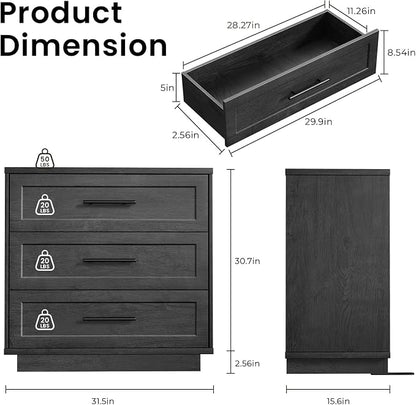 Arden Collection 3-Piece Home Furnishing Set, 59" Arched Buffet Cabinet with 2 Three-Drawer Nightstands, Adjustable Shelves, Wood Grain Design for Living Room, Dining Room & Entryway, Black Grey