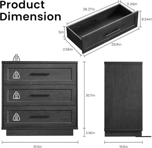 Arden Collection 3-Piece Home Furnishing Set, 59" Arched Buffet Cabinet with 2 Three-Drawer Nightstands, Adjustable Shelves, Wood Grain Design for Living Room, Dining Room & Entryway, Black Grey