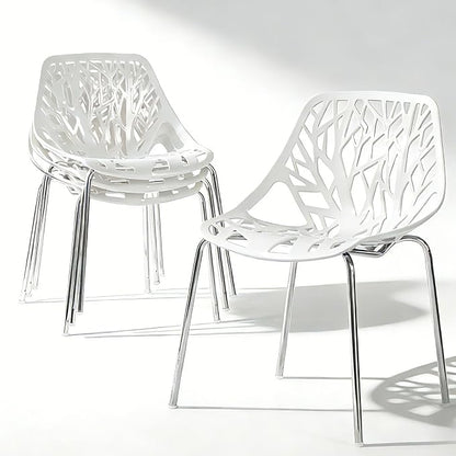 Karl home Stackable Dining Chairs Set of 4, 3-Step Assembly, 350LBS, White | Bird's nest trunk pattern, robust metal frame, 350lbs capacity, plastic construction, for kitchen/dining/bedroom/living room