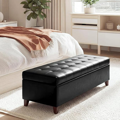 Joveco Storage Ottoman Bench, 51 Inch Leather Tufted Upholstered Bench for End Foot of Bed, Bedroom, Living Room, Black