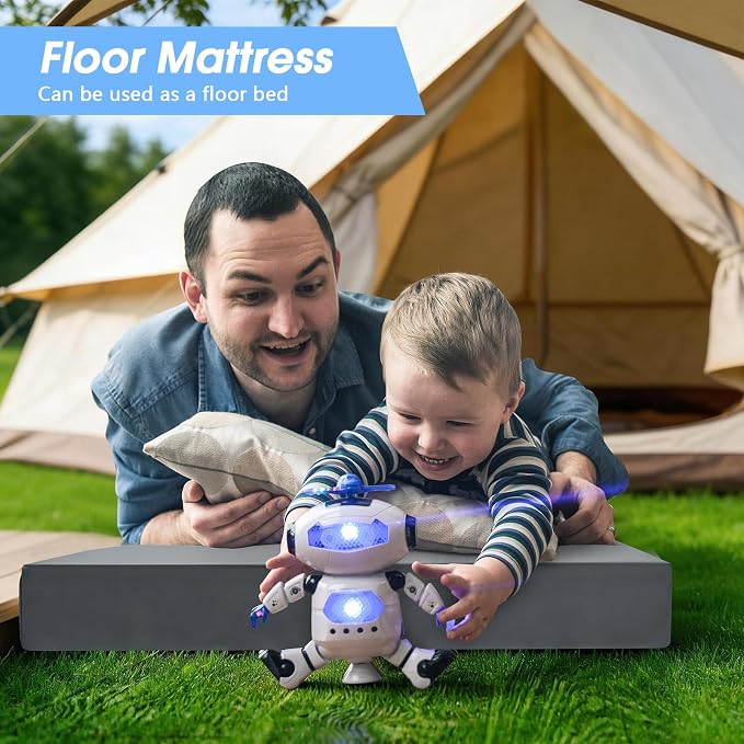 CYMULA 3 Inch Memory Foam Camping Pad, Camping Essentials Roll Up Floor Mat for Car Camping, Cot, Tent, Truck, Travel and Guest Use, Non-Slip Waterproof Bottom, Removable Cover