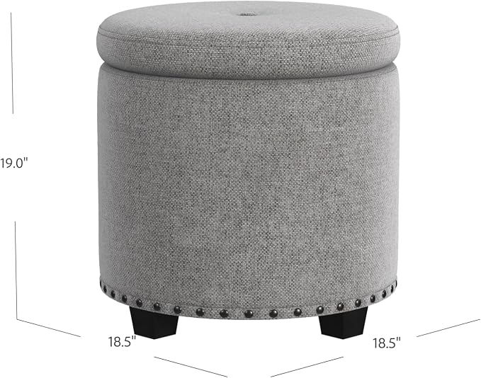HomePop 18.5" Round Storage Ottoman with Nailheads - Grey Woven