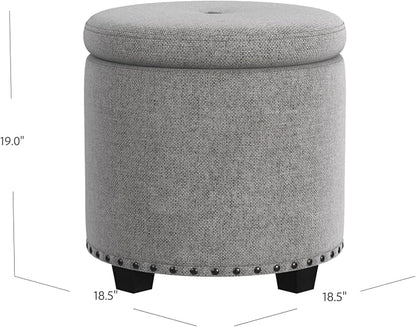 HomePop 18.5" Round Storage Ottoman with Nailheads - Grey Woven
