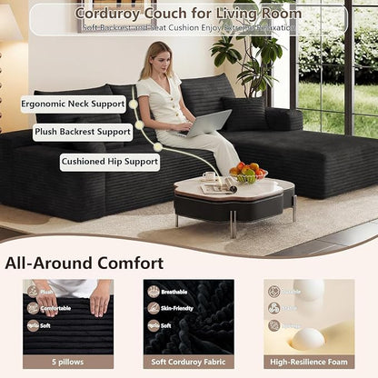 95" Cloud Sectional Couch with L-Shape Chaise, Modern Cloud Couch with Deep Seat, Modular Sectional Couches for Living Room, Apartment, Office, No Assembly Required