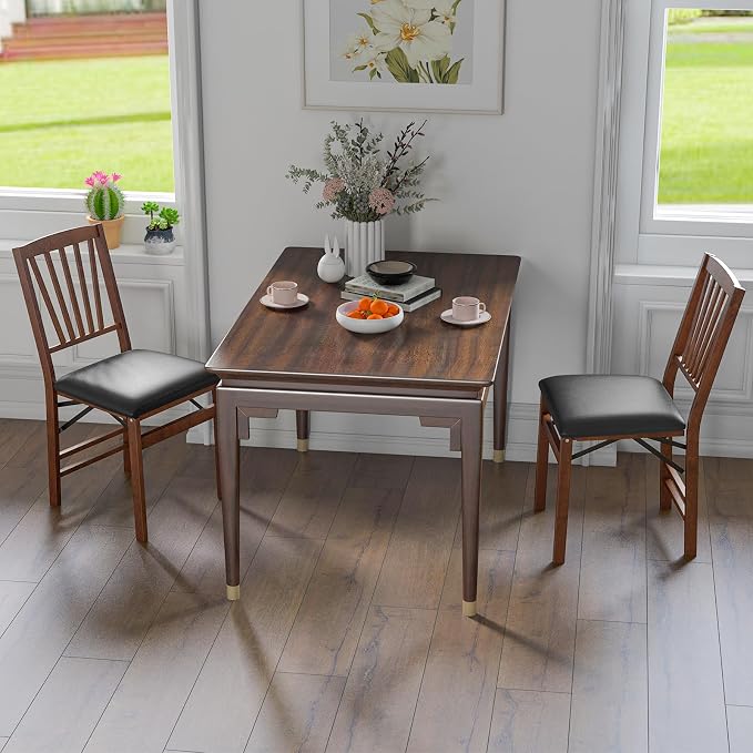 Giantex Folding Dining Chairs Set of 2, Foldable Wood Kitchen Chairs with Padded Seat, Solid Wood Frame, Max Load 400 Lbs, No Assembly Easy to Store Wooden Dining Chairs for Apartment, Small Space