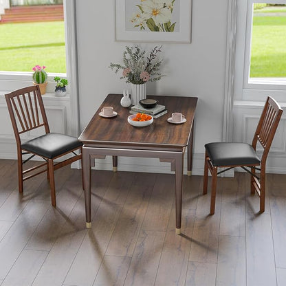 Giantex Folding Dining Chairs Set of 2, Foldable Wood Kitchen Chairs with Padded Seat, Solid Wood Frame, Max Load 400 Lbs, No Assembly Easy to Store Wooden Dining Chairs for Apartment, Small Space