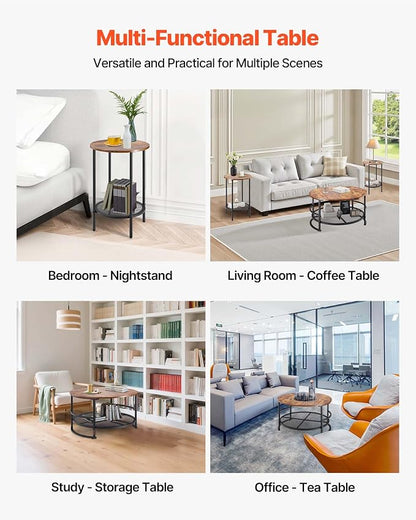 VEVOR 3 Pieces Round Coffee Table Sets, 31.5 in Industrial Living Room Table with 2 End Side Tables, Easy Assembly Coffee and End Tables Sets with Metal Legs, for Office, Living Room and Apartment