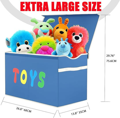 YOLOXO Toy Box Chest, Collapsible Sturdy Storage Bins with Lids, Extra Large Kids Toy Storage Organizer Boxes Bins Baskets for Kids, Boys, Girls, Nursery Room, Playroom, Closet (Classical Blue)