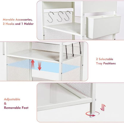 White Small Nightstand, Kids Nightstand for Bedroom, End Table with Hooks and Holder, Toddler Bedside Table for Girls, Desk Organizer for Office, Dorm (White)