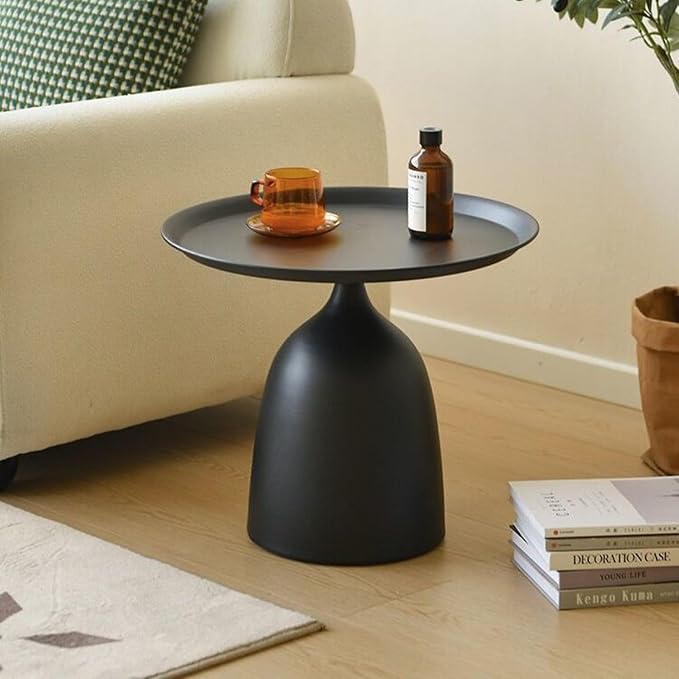Side Coffee Table Set, Living Room Small Round End Table | Metal Nesting Tables Pedestal Tables Sofa Side and Bedside Console Table, Matt Black