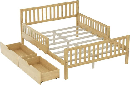 Bellemave Kids Full Size Bed Frame with Storage Drawers,Wood Full Bed Frames for Kids,Full Bed Frame with Headboard and Footboard for Boys Girls,No Box Spring Needed,Natural