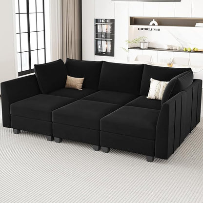 Belffin Modular Sectional Sofa Sleeper Couch with Storage Velvet Sectional Sofa Bed, 6 Seats, Black