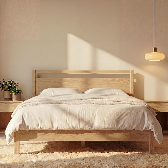 LIFEMENT Signature Wood Platform Bed Frame with Headboard, Essential, Noise Free, Under Bed Storage, No Box Spring Needed, Easy Assembly (Natural, Twin)
