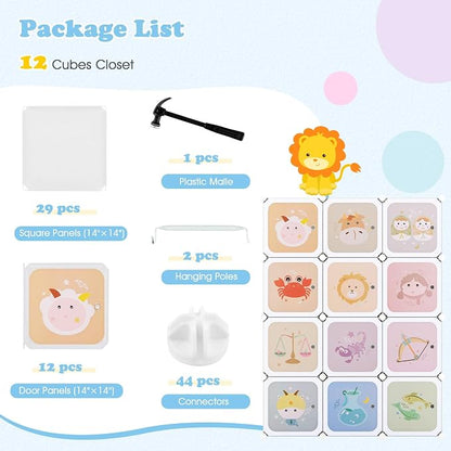 INFANS Children Wardrobe, Kid Closet Portable Baby Dresser Cute for Kids Bedroom Nursery Armoire with Doors 12 Cube 2 Hanging Sections, Kid Clothes Storage Organizer (Pink, 12 Cubes)