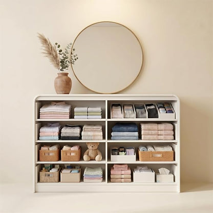 FURSUN Fluted 8 Drawers Dresser for Bedroom, 55" Wide Wooden Dresser with Metal Handle, Curved Profile Design, Modern Storage Organizer for Bedroom, Living Room, Hallway, White