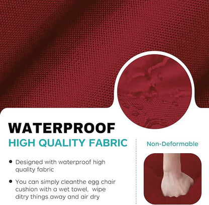 Egg Chair Cushion Replacement, Waterproof Thicken Hanging Egg Swing Chair Cushion for Outdoor Furniture, Wicker Rattan Hammock Basket Cushion with Headrest Pillow 47x31.5x4.7 inch(Red)