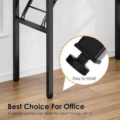 Need Office Computer Desk -35.8 L Sturdy and Heavy Duty Folding Laptop Table,Writing Table/Home Office Desk/Sewing Table, No Assembly Required, Rustic Brown & Black Frame