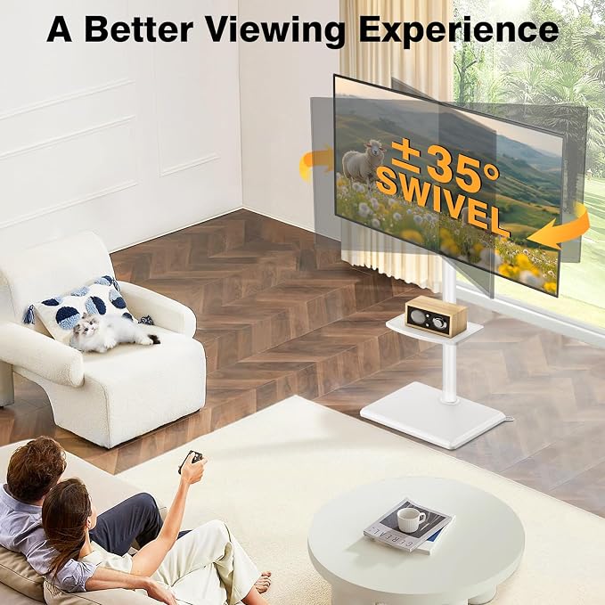 TVON Floor TV Stand with Mount for Most 32-65 Inch Flat/Curved TVs up to 88 lbs, Height Adjustable TV Mount Stand with Wood Base, Swivel TV Stand for Bedroom, Corner & Living Room, Max VESA 400x400mm