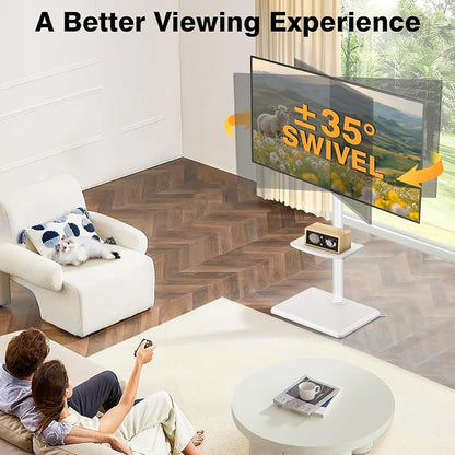 TVON Floor TV Stand with Mount for Most 32-65 Inch Flat/Curved TVs up to 88 lbs, Height Adjustable TV Mount Stand with Wood Base, Swivel TV Stand for Bedroom, Corner & Living Room, Max VESA 400x400mm