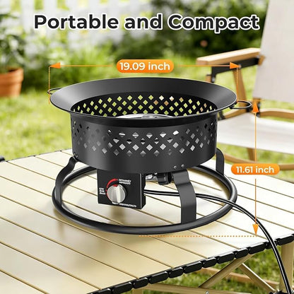 Electactic 19" Square Smokeless Propane Fire Pit Table, 50,000 BTU Portable Outdoor Patio Heater with Lava Rocks, Glass Wind Guard & Cover for Deck, Backyard, Garden, Camping (Black)