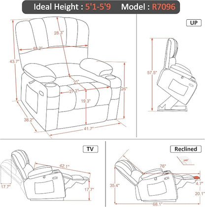 MCombo Power Lift Recliner Chair for Elderly, Lift Chair with Heat and Massage, Extra Wide Lift Recliner for Big People, Fabric R7096 (Medium-Wide, Grey)
