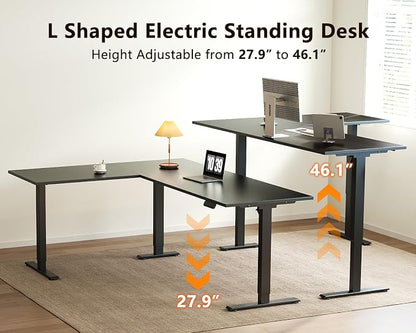 Casaottima 71 Inch Reversible Electric L Shaped Standing Desk, Height Adjustable Corner Stand up Desk, Ergonomic Large Lift Table for Home, Office, Workstation, Reception Room, Black