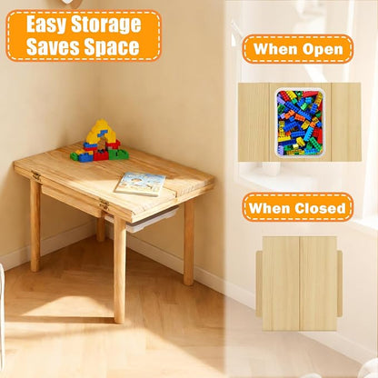 Wooden Activity Table with a Flip-Adjustable Desktop, Indoor/Outdoor Play Sand and Water, Multi-Functional Desk for Drawing Studying Dining
