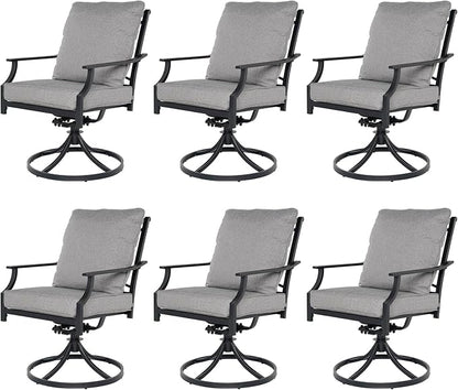 Grand patio Dining Chairs Set of 6，Outdoor Swivel Patio Dining Chairs Set of 6，Swivel Rocker Dining Chair，Outdoor Dining Chairs with Grey Cushions, Patio Chairs for Outside, Garden Lawn Porch