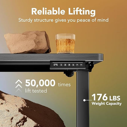 HUANUO Electric Standing Desk, 71" x 30" Height Adjustable Desk, 4 Memory Height Settings, Sit to Stand Up Desk for Home Office, with Headphone Hook, Cable Manager, Walnut