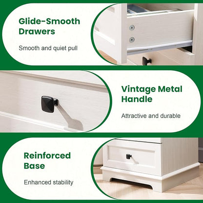 20-Inch Wide Modern Nightstands Set of 2 with Charging Station & Outlets, Bedside Tables with 2 Drawers and Open Shelf, Sleek Design End Tables for Bedroom and Office, White