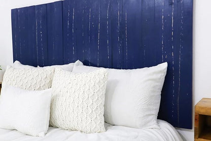 Barn Walls Navy Blue Headboard, Coastal Design Weathered, Solid Wood Headboard Floating Panels Wall Mount, Adjustable Height Easy Assembly, Queen Size