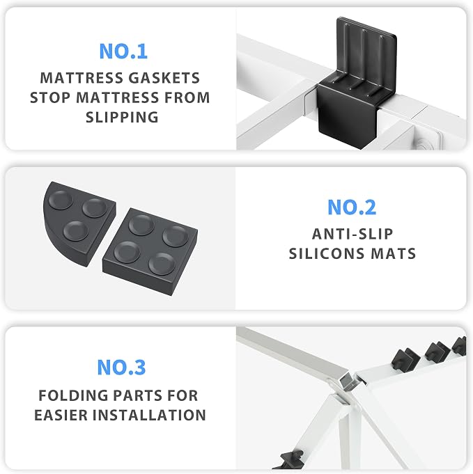 VIPSHOW 12 Inch White King Size Bed Frame, 3500Lbs Heavy Duty Metal Platform with Round Corner Legs Mattress Slide Stopper, Steel Slat Support No Box Spring Needed, Noise Free, Non-Slip, Easy Assembly