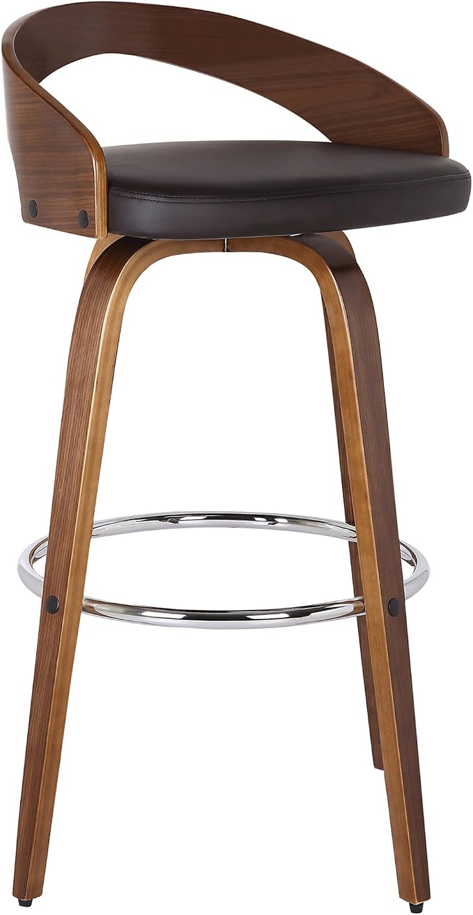 Armen Living Sonia 26" Counter Height Swivel Brown Faux Leather and Walnut Wood Bar Stool - Set of 2