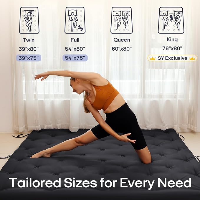 Syrinx Water Resistant Japanese Futon Mattress, King Size 80"x76", 2.5 Inch Thick Japanese Floor Mattress Tatami Mat, Foldable Floor Bed Sleeping Pad for Dormitory Guest Room Camping