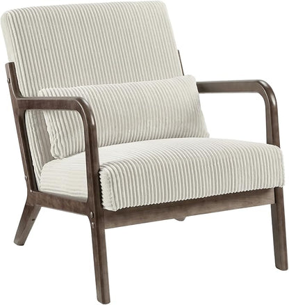 Garvee Mid-Century Accent Chair Set of 2, Cozy Reading Chair, Modern Lounge Armchair with Lumbar Pillow, Sturdy Wood Frame, for Living Room, Bedroom, Office, Beige, Wide-Wale Corduroy Upholstery