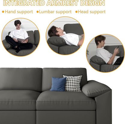 EASE MOOSE Loveseat Sofa for Living Room,Oversized Deep Seat Modular Sectional,Modern Comfy 2 Seater Sofas,Scratch Resistant Faux Leather Couch for Small Spaces,Grey