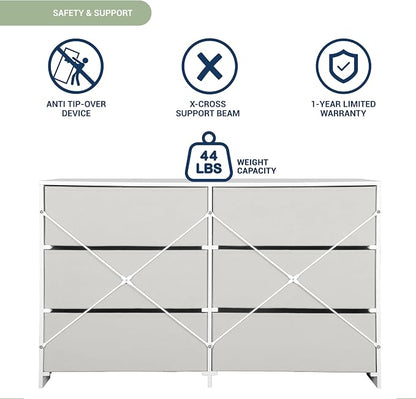 Modern 6-Drawer Dresser with Spacious Storage, Sturdy Wood Frame, Large Capacity Fabric Drawers, Dressers for Bedroom, Home Organization Storage for Living Room or Hallway, White | 6-drawer dresser, fabric storage drawers, sturdy wood frame, bedroom or...