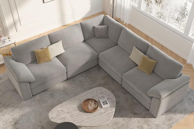 EASE MOOSE Oversized Modular Sectional Sofa, Extra Large L Shape Sectional Cloud Couch,Comfty Deep Seat Wide Modular Sofa for Living Room Removable Cover,Light Gray