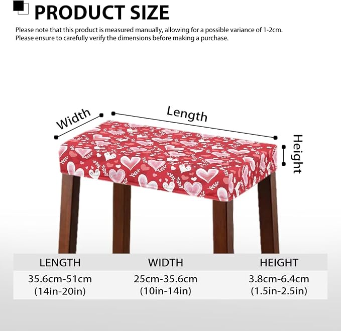 Valentines Bar Stool Seat Covers Hearts Leaf Bar Stool Covers Rectangle Set of 2 Counter Stool Bar Chair Covers for Kitchen Pub Dining Room Holiday Valentine Decor