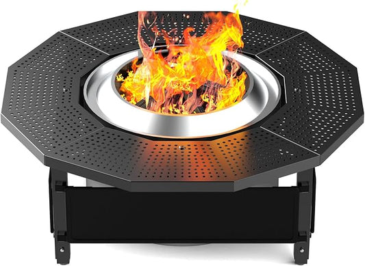 Surround Tabletop Use for Solo Stove Bonfire Ranger 2.0 and Mesa, Accessories for Solo Stove, Fire Pit Surround Table Adjustable with UV-Resistant Outdoor Fabric, Thick Metal Black