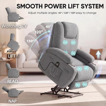 Flamaker Power Lift Chair Massage Recliner Chairs for Elderly - Ergonomic Design with Cup Holders & Side Pockets, Remote Control (Gray)
